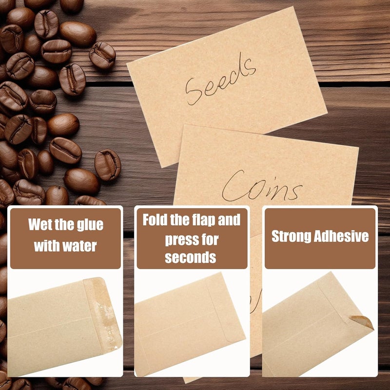 Officeva Budgenix #1 500 Pcs Small Coin Envelopes 2.25" x 3.5" with Gummed Flap, Brown Kraft Mini Envelopes for Storing Seeds, Keys, Stamps, Tips and Small Items - Image 4